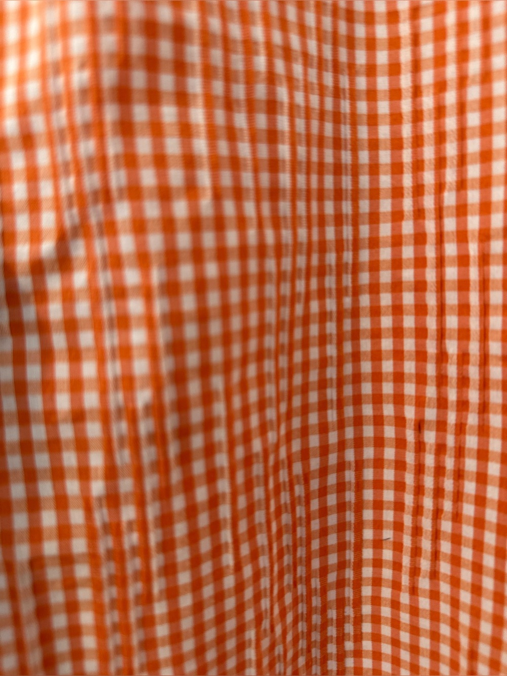 Caroline Rose Women’s Peach Orange Gingham Shift Dress with Ruffle Sleeves - Picture 11 of 12